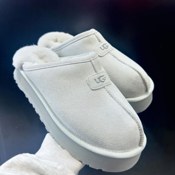 UGG Shoes - Ugg Discoquette Platform Genuine Shearling Slide Slippers Light Gray Size 7
